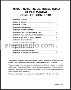 Photo 4 - New Holland TN60A TN70A TN75A TN85A TN95A Repair Manual