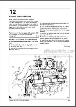 Photo 1 - Perkins 4000 Series 4016-E61TRS Workshop Manual Gas Engine