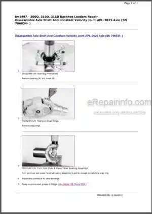 Photo 4 - John Deere 300D 310D 315D Repair Manual Backhoe Loader TM1497