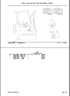 Photo 1 - Takeuchi TB015 Parts Manual Excavator PC3-101Z6