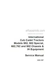 Photo 4 - International Cub Cadet 582 682 782 982 Special Service Manual Chassis IH Equipment GSS-1497