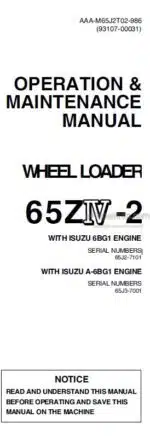 Photo 4 - Kawasaki 65ZIV-2 Operation & Maintenance Manual Wheel Loader 93107-00031