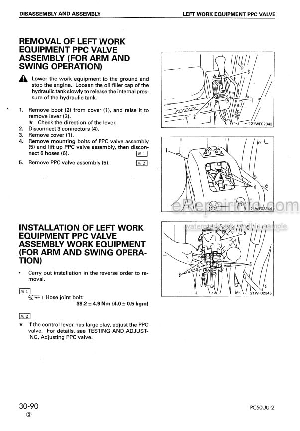 Photo 2 - Komatsu PC50UU-2 Shop Manual Excavator SEBM000906
