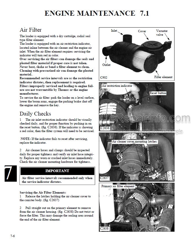 Photo 13 - Thomas 95 105 115 Repair Manual Skid Steer Loader 46847