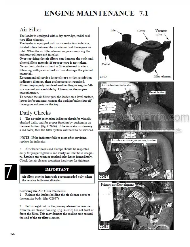 Photo 7 - Thomas 135 137 153 1300 Protough Repair Manual Skid Steer Loader 49702
