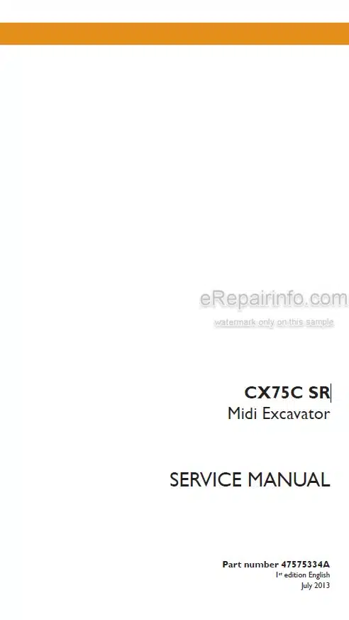 Photo 1 - Case CX75CSR Service Manual Midi Excavator