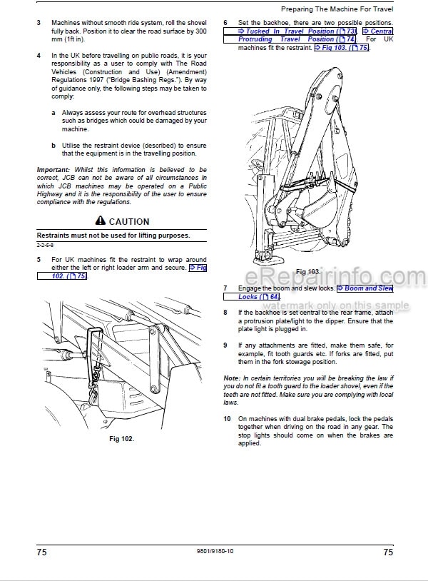Photo 10 - JCB 3CX 4CX Operators Manual Backhoe Loader 9801-9180