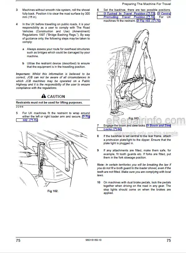 Photo 2 - JCB 3CX 4CX Operators Manual Backhoe Loader 9801-9180