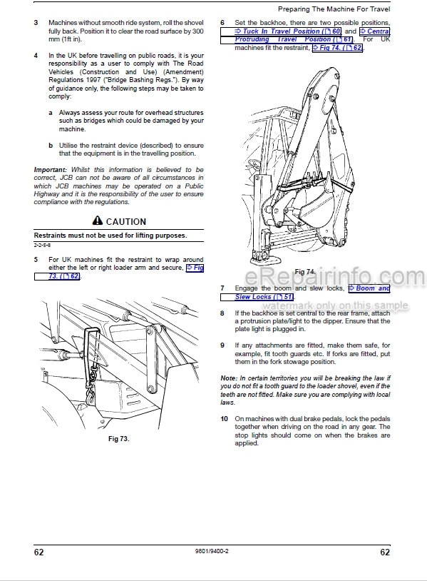 Photo 6 - JCB 3CX 4CX Operators Manual Backhoe Loader 9801-9400-2