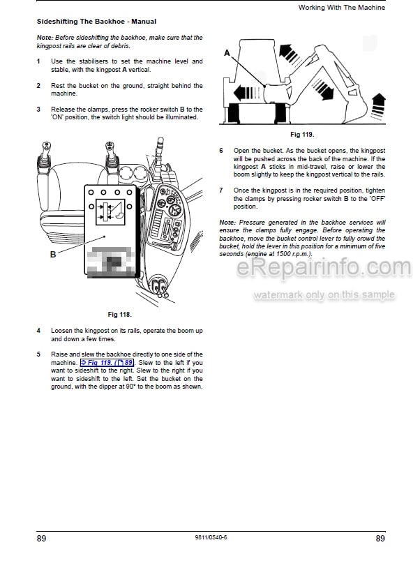 Photo 8 - JCB 3CX 4CX Operators Manual Backhoe Loader 9811-0540