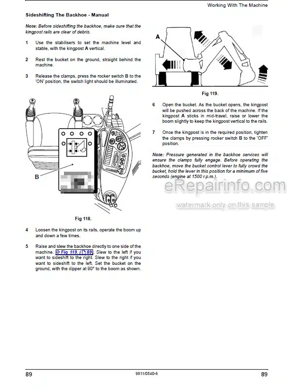 Photo 3 - JCB 3CX 4CX Operators Manual Backhoe Loader 9811-0540