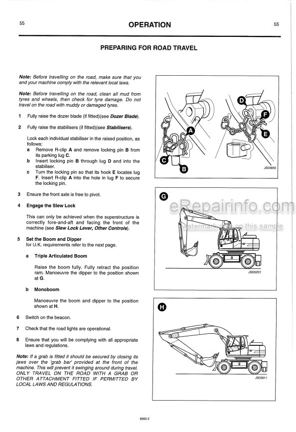 Photo 8 - JCB JS130W JS160W Operators Handbook Wheeled Excavator 9801- 6860