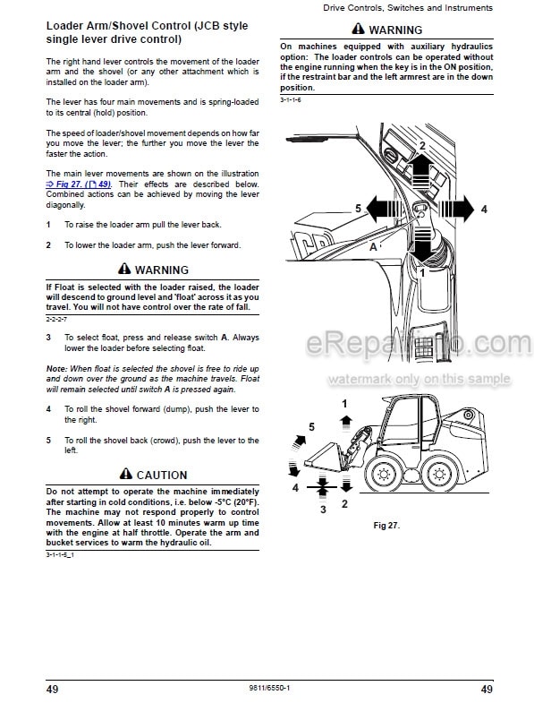 Photo 13 - JCB Robot 190 190HF 1110 1110HF 190T 190THF 1110T 1110THF Operators Manual Skid Steer Loader