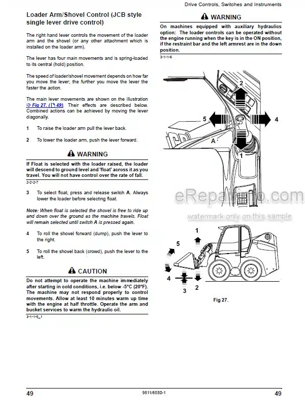 Photo 7 - JCB Robot 190 190HF 1110 1110HF Operators Manual Skid Steer Loader 4320
