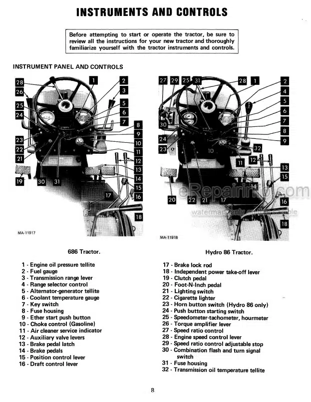 Photo 3 - Case IH 686 Hydro 86 Operators Manual Tractor