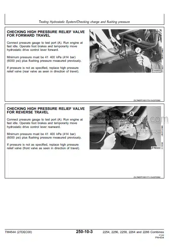 Photo 2 - John Deere 2254 2256 2258 2264 2266 Standard Hillmaster Technical Repair Operation And Test Manual Combine TM4544