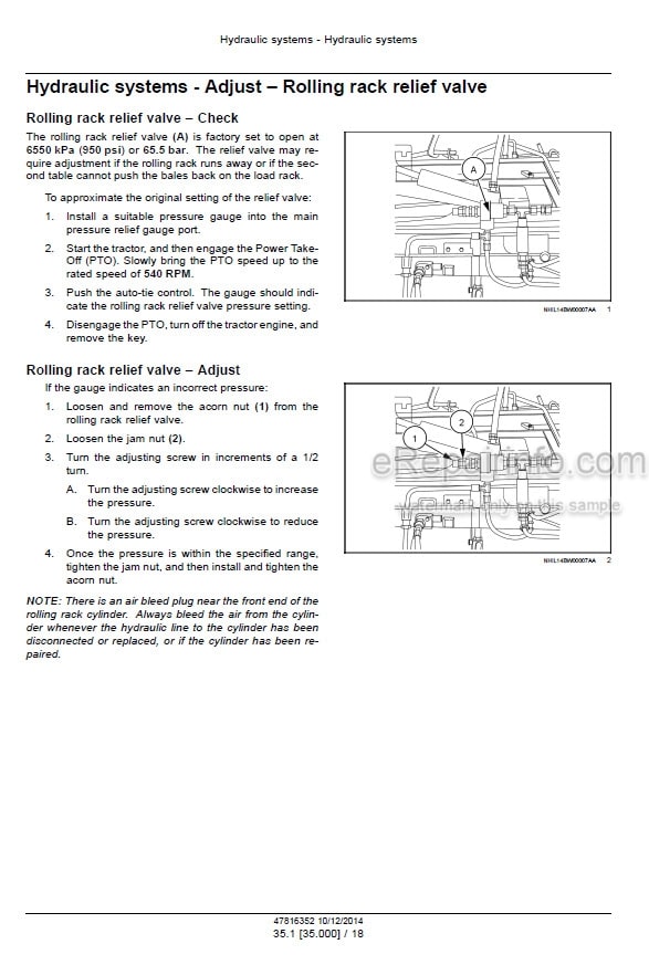 Photo 6 - New Holland 1037 Service Manual Bale Wagon