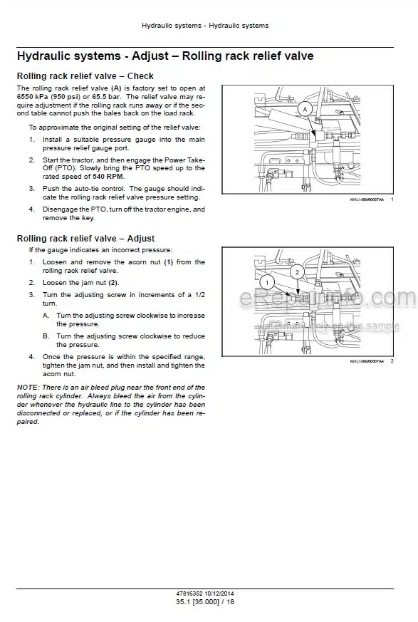 Photo 5 - New Holland 1425 1426 Service Manual Baler