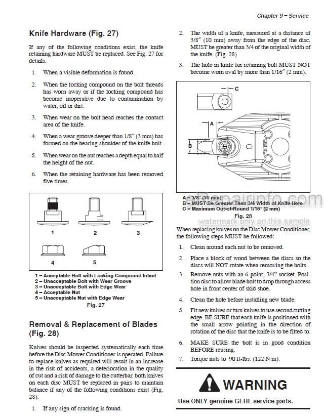 Photo 7 - Gehl 2415 2418 Operators Manual Disc Mower Conditioner