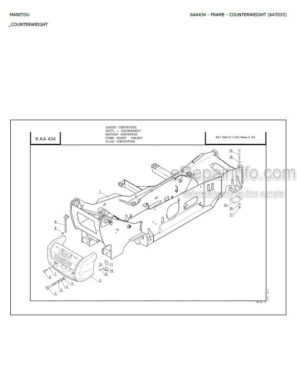 Photo 1 - Manitou MLT845H Turbo LSU Serie 2-E3 Parts Catalog Telescopic Handler