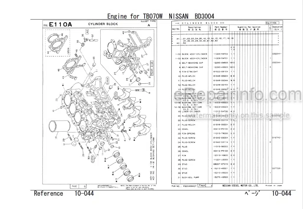 Photo 3 - Nissan BD3004 Parts Catalog Engine For Takeuchi TB070W Compact Excavator