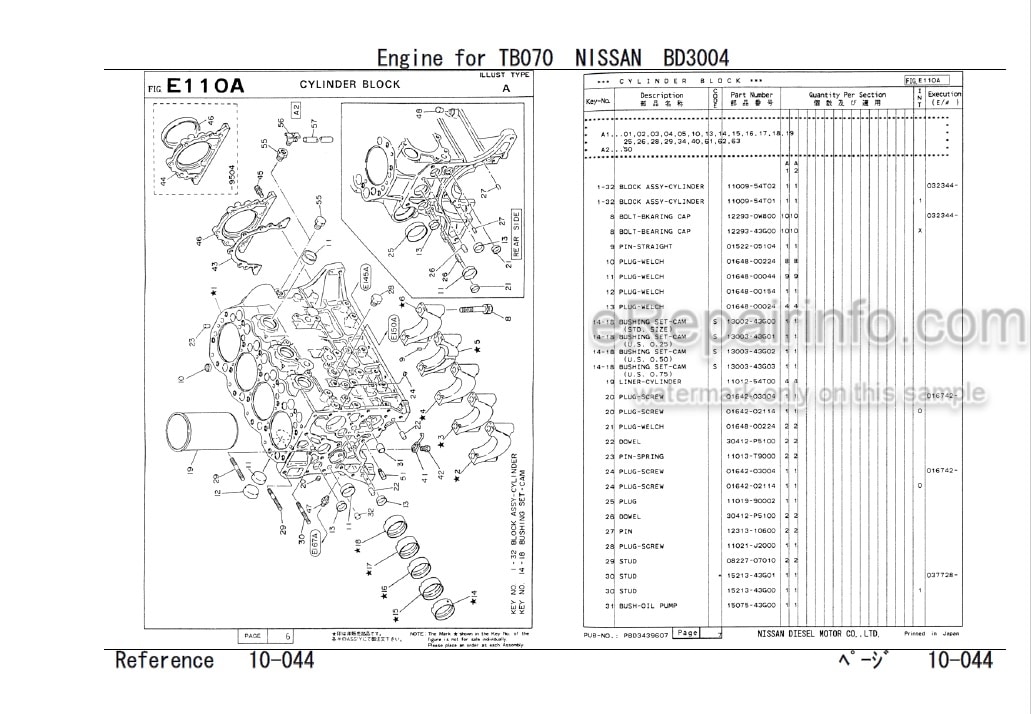 Photo 12 - Nissan BD3004 Parts Catalog Industrial Engine For Takeuchi TB070 Compact Excavator