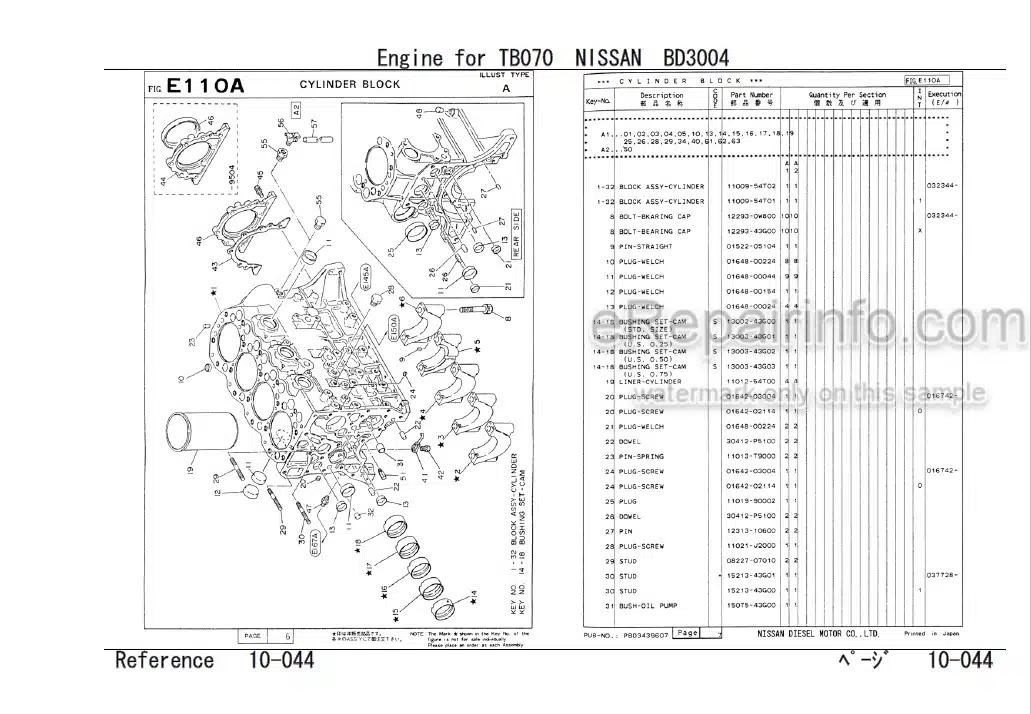 Photo 6 - Nissan BD3004 Parts Catalog Engine For Takeuchi TB070W Compact Excavator