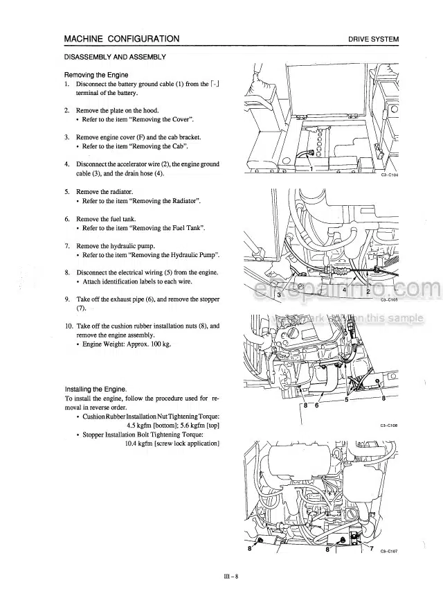 Photo 8 - Takeuchi TB014 TB016 Workshop Manual Compact Excavator 11410001- 11610001-