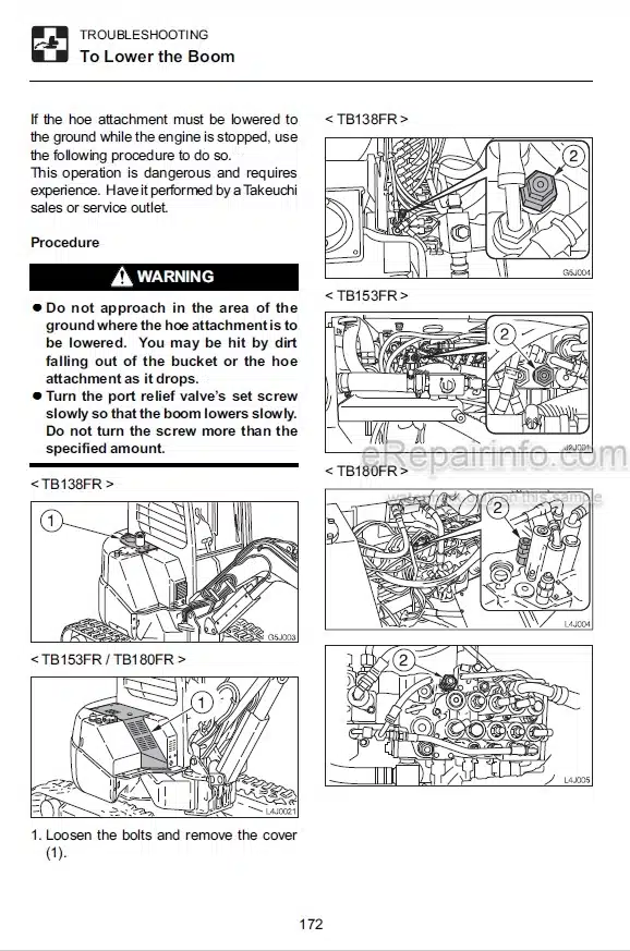 Photo 6 - Takeuchi TB175 Operators Manual Hydraulic Excavator 17511264-