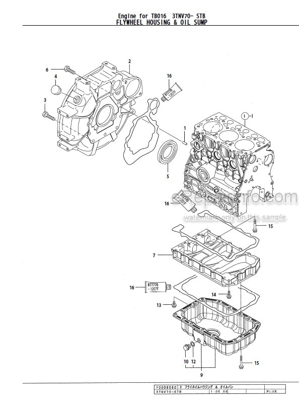 Photo 2 - Yanmar 3TNV70-STB Parts Catalog Engine For Takeuchi TB016 Compact Excavator