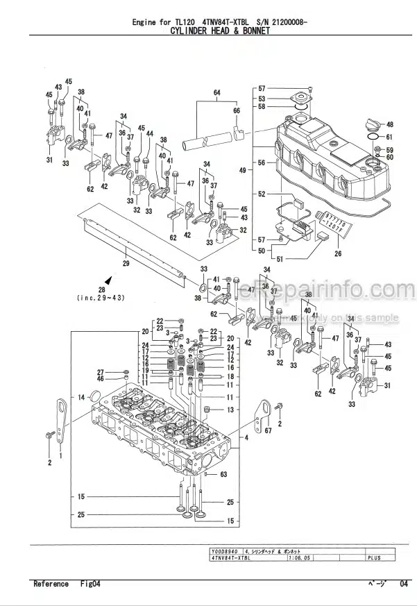 Photo 6 - Yanmar 4TNE106T-TBL Parts Catalog Engine For Takeuchi TL150 Crawler Loader