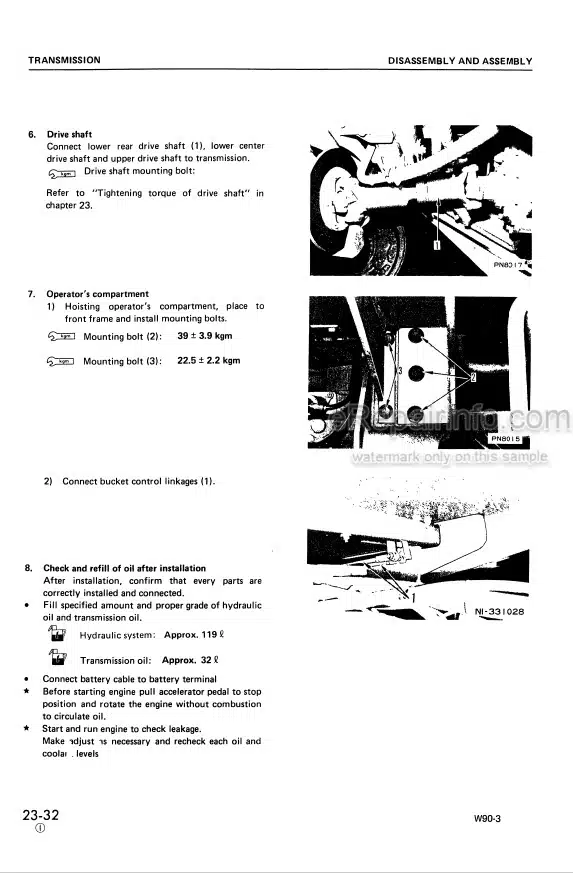 Photo 2 - Komatsu W90-3 Shop Manual Wheel Loader SEBM0382C01 SN 70001-