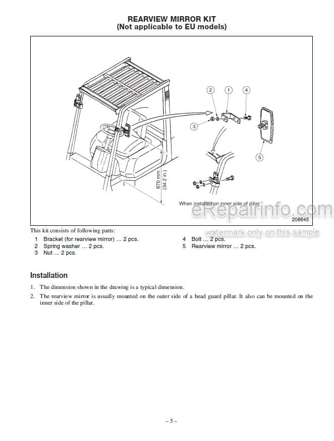 Photo 12 - Mitsubishi FB16KT FB18KT FB20KT Service Manual Supplement Options Forklift 99759-91100