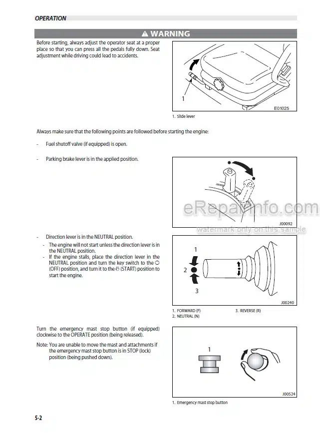 Photo 6 - Mitsubishi FD70N1 Operation And Maintenance Manual Forklift 99700-70100 99700-70110