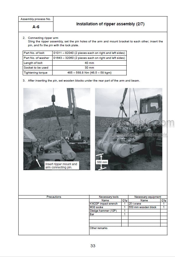 Photo 10 - Komatsu D155A-6 Field Assembly Instruction Bulldozer GEN00078-02 SN 85001-