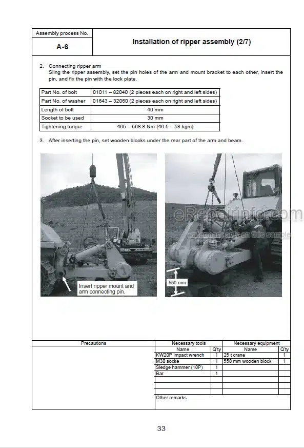 Photo 6 - Komatsu D155AX-6 Field Assembly Instruction Bulldozer GEN00049-02 SN 80001-