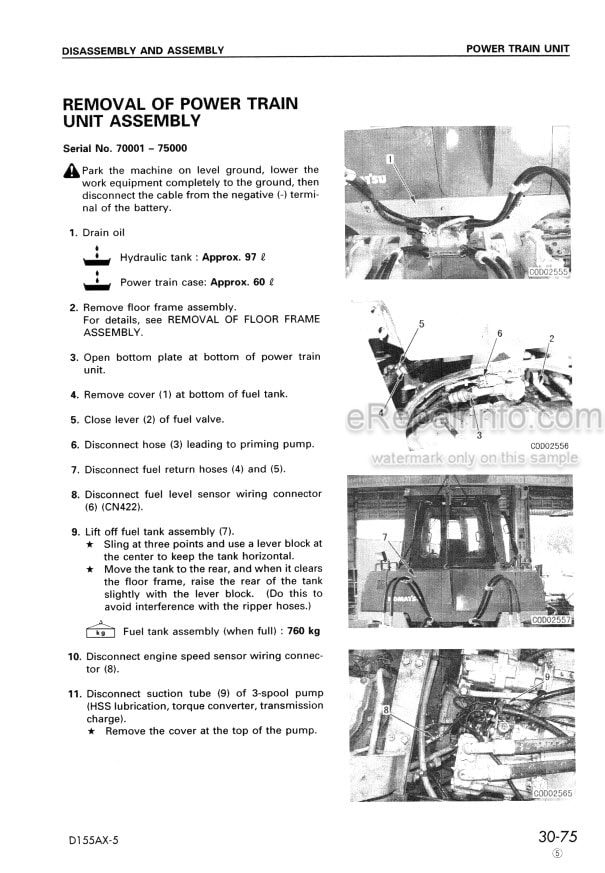 Photo 6 - Komatsu D155AX-5 IBlade Spec Shop Manual Bulldozer SEBM038800 SN 76001-