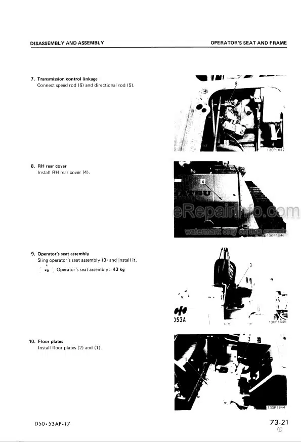 Photo 6 - Komatsu D50F-15 Shop Manual Bulldozer SEBM013YC00 SN 65595-