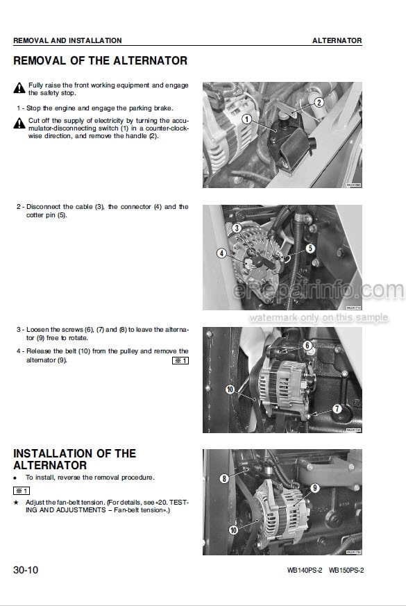 Photo 10 - Komatsu WB140PS-2 WB150PS-2 Shop Manual Backhoe Loader WEBD002502 SN F50001-