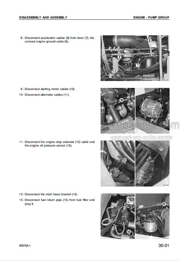 Photo 9 - Komatsu WB70A-1 Shop Manual Backhoe Loader WEBM003200 SN F10392-