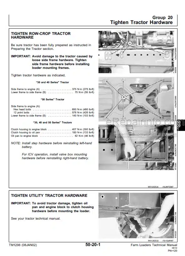 Photo 1 - John Deere 100 200 Series Technical Manual Farm Loader TM1298