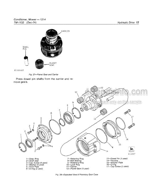 Photo 5 - John Deere 1214 Technical Manual Mower Conditioner TM1132