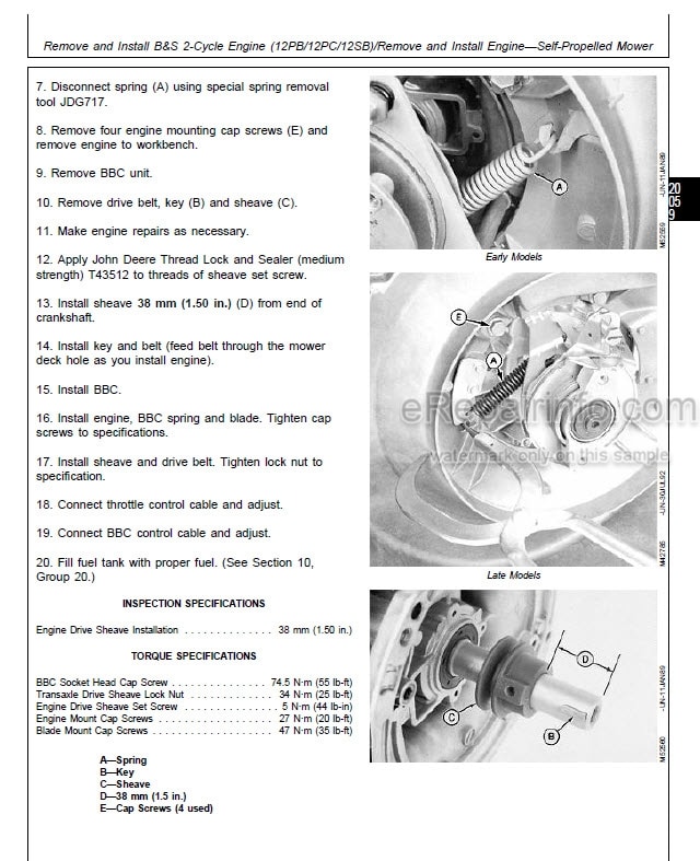 Photo 9 - John Deere 12PB To 14SZ Technical Manual Walk Behind Mower TM1471 SN GX-010001-