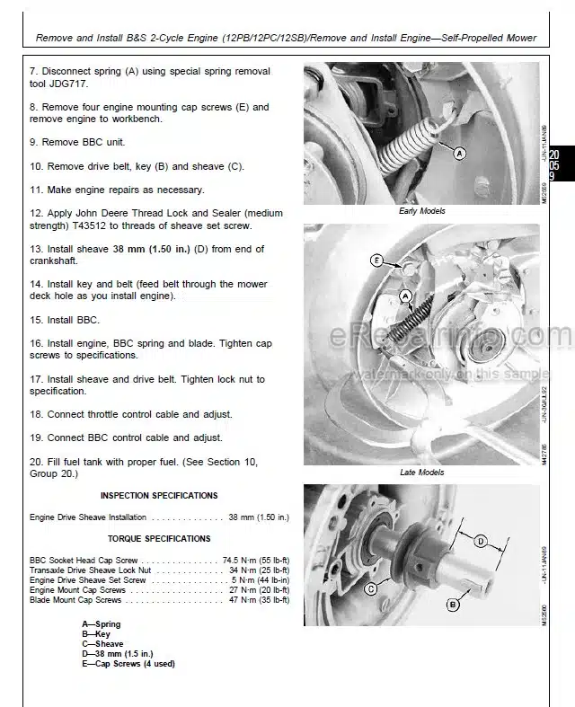 Photo 8 - John Deere 12PB To 14SZ Technical Manual Walk Behind Mower TM1471 SN GX-010001-