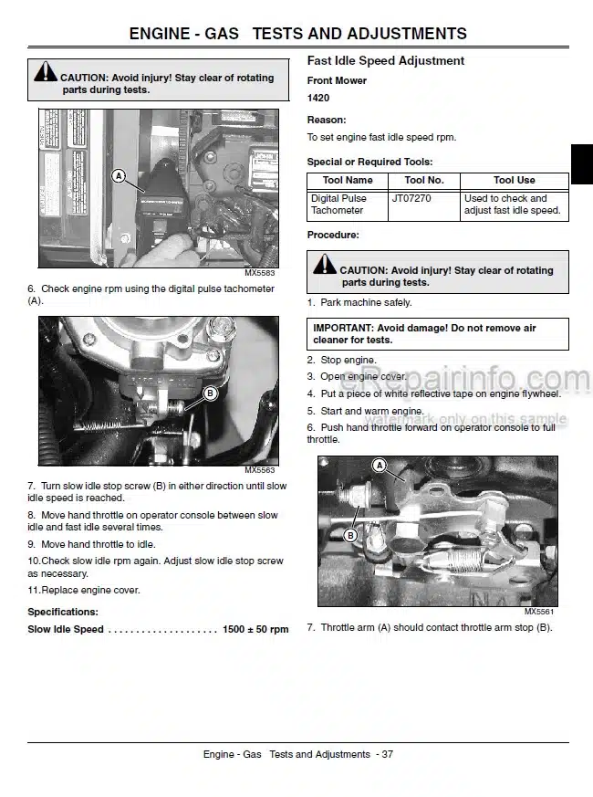 Photo 1 - John Deere 1420 1435 1445 1545 1565 Technical Manual Front Mower TM1806