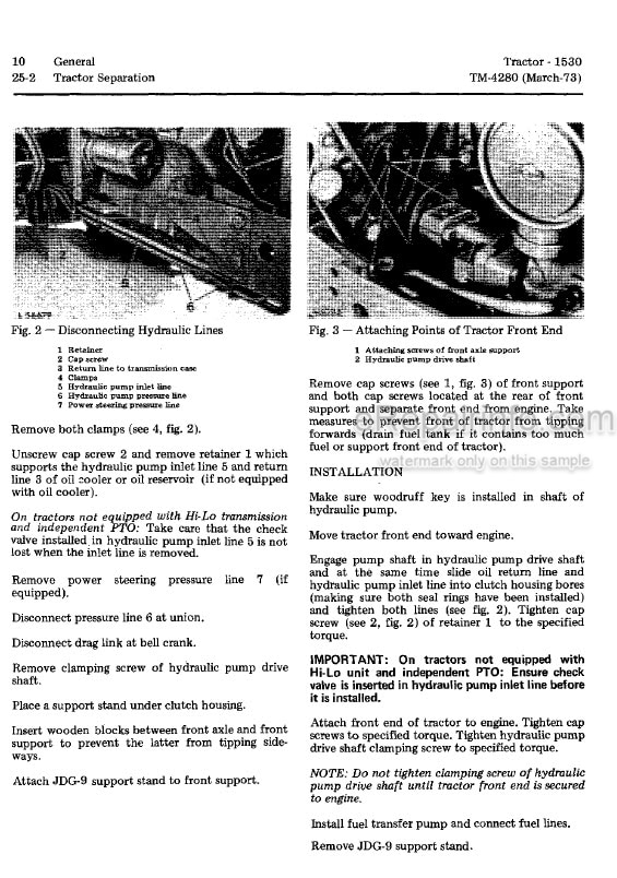 Photo 1 - John Deere 1530 Technical Manual Tractor TM4280