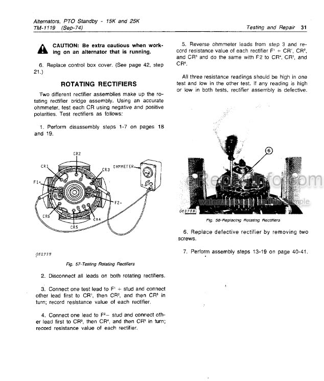 Photo 1 - John Deere 15K 25K Technical Manual PTO Standby Alternator TM1119