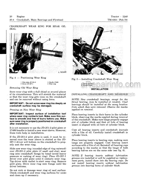 Photo 5 - John Deere 2240 Technical Manual Tractor TM4301