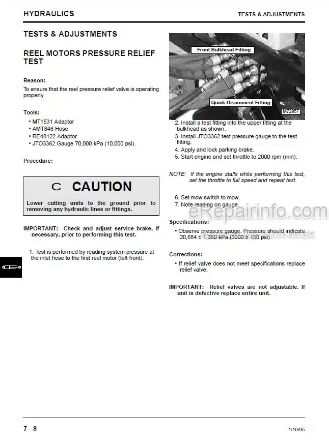 Photo 2 - John Deere 2653 Technical Repair Manual Professional Utility Mower TM1533