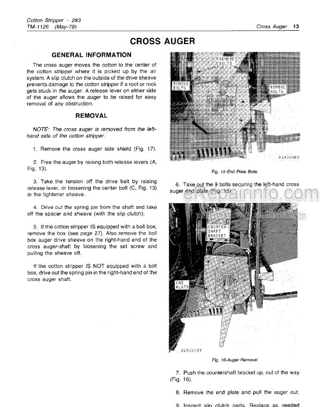 Photo 3 - John Deere 283 Technical Manual Cotton Stripper TM1126